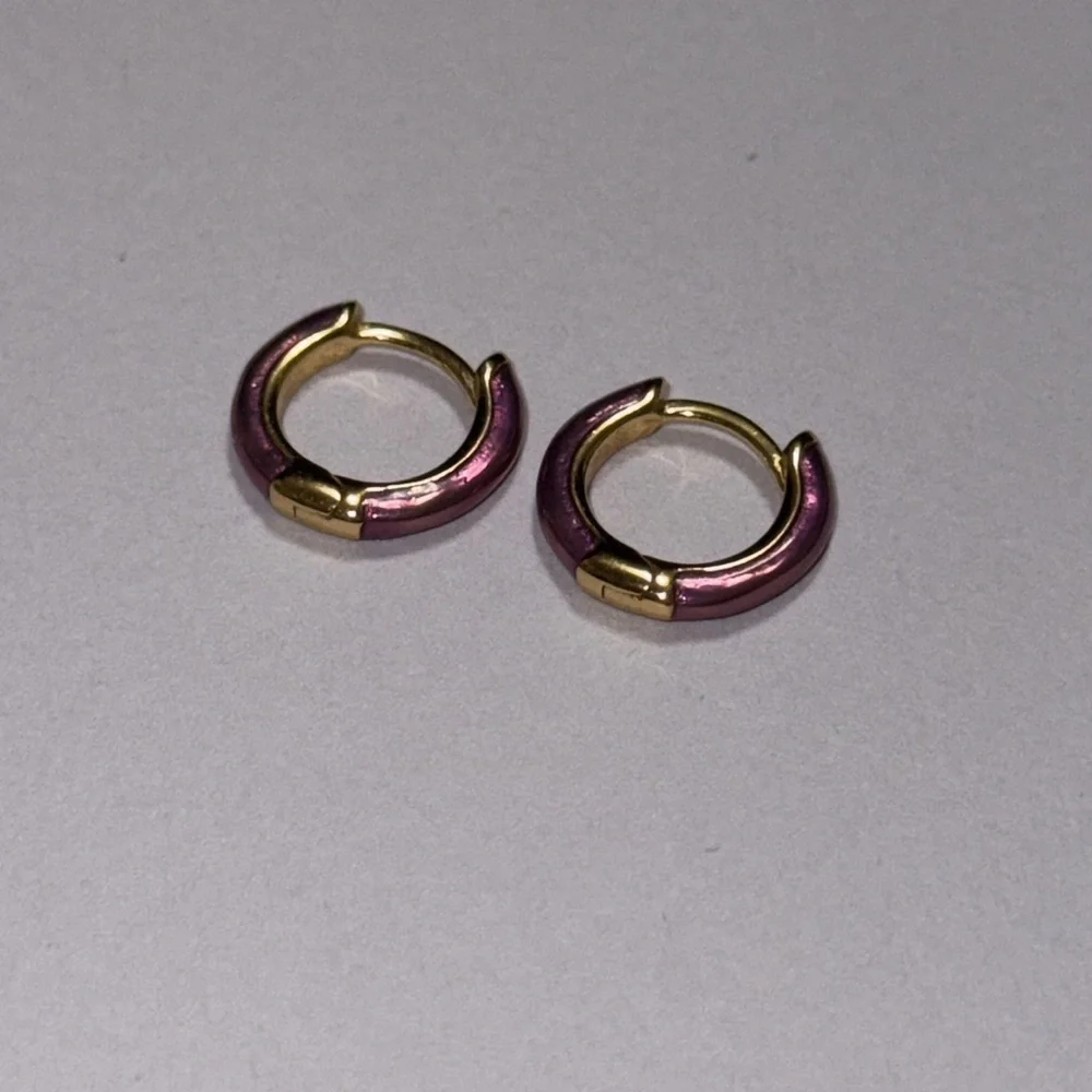 STERLING SILVER 925 small Gold & Purple Hoop Earrings